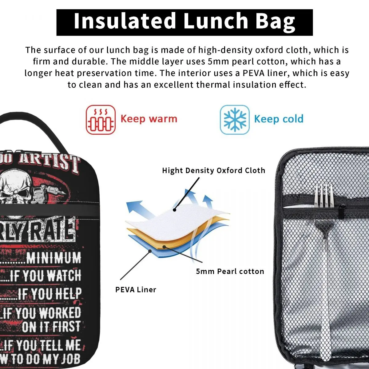 Fun Tattoo Artist's Hourly Rate Accessories Insulated Lunch Bags Tattooist Food Box Portable Casual Thermal Cooler Bento Box