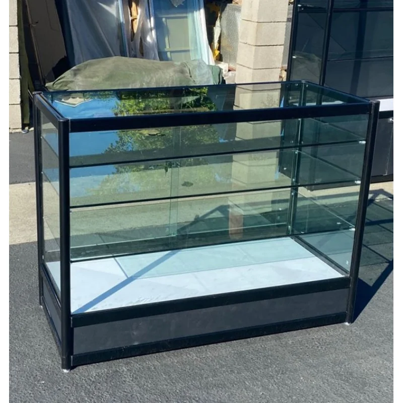 

custom.Aluminium 48 inch Retail Store Display Smoke Store Glass Counter with Adjustable Glass Shelves