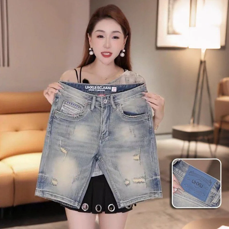 

Light Blue Denim Pants With Holes And Rips 5 Inches For Men Unique American Style Daily Pants