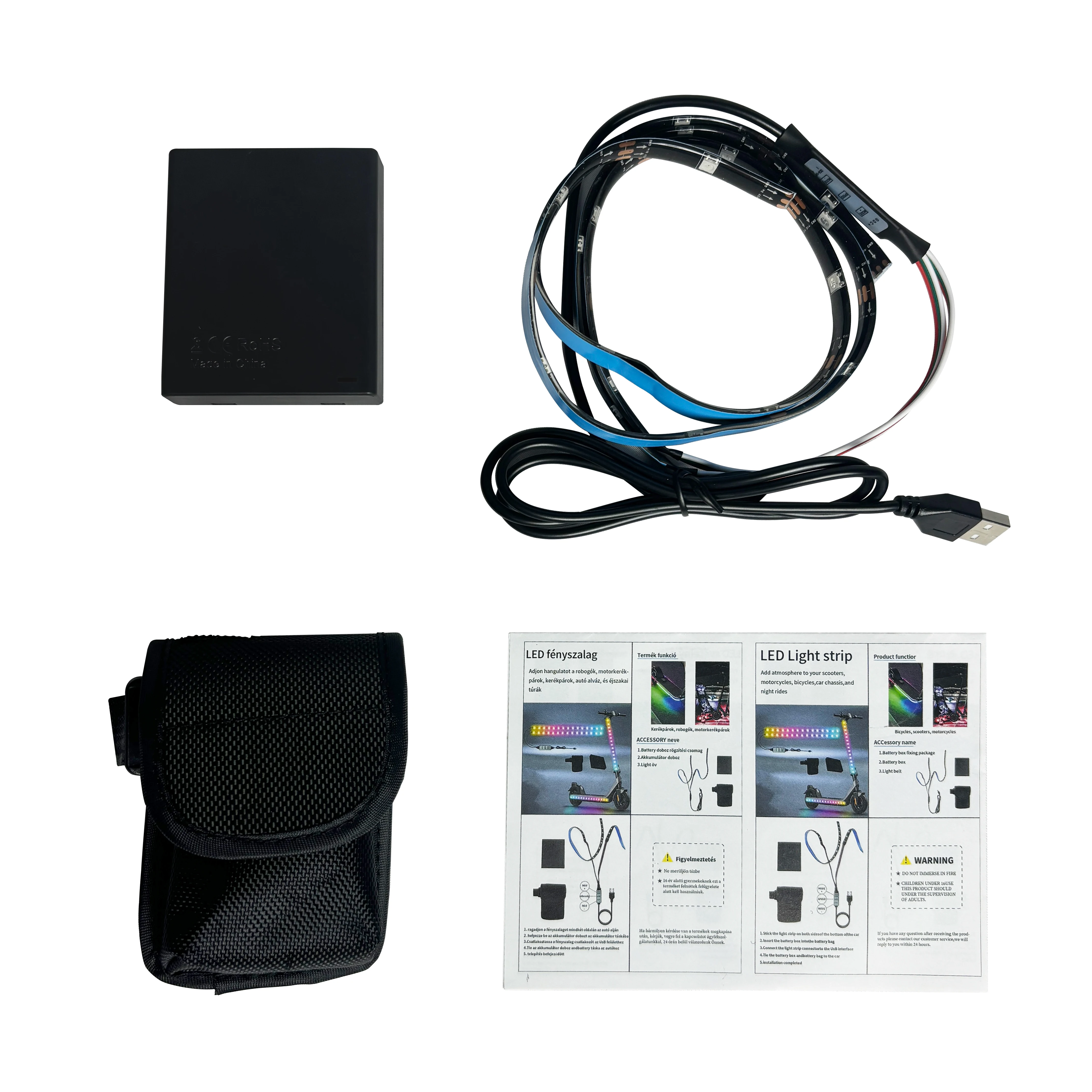 Universal RGB LED Strip Light for Electric Scooter Underglow Night Riding Battery Powered Waterproof DIY Scooter Accessories Kit
