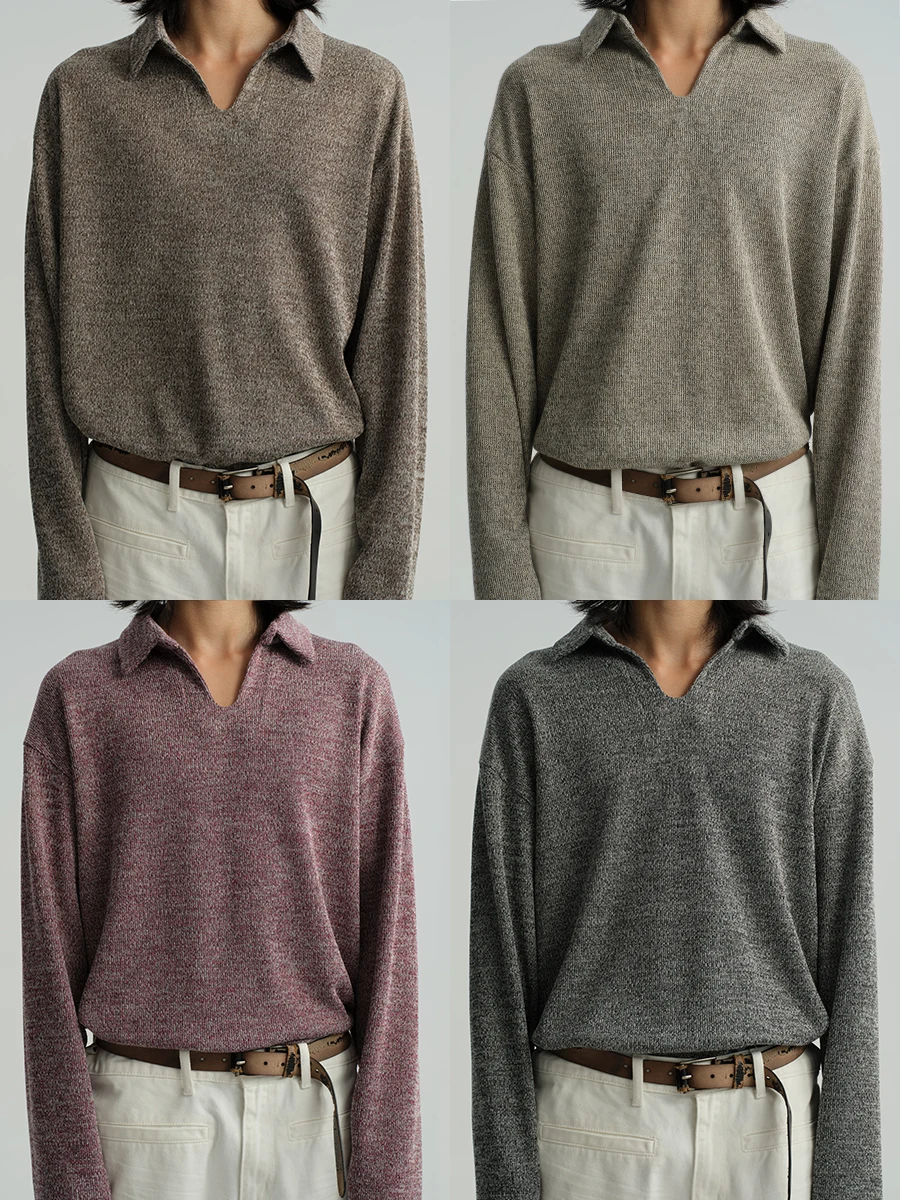JCAESAR WHEAT SVE Skin-friendly Versatile Long Sleeve V-neck Special Mosaic Texture Wheat Ear Patterned Casual Sweater for Men