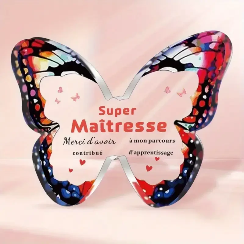 [2D Flat] 1pc French Teacher Appreciates Acrylic Butterfly Plaque, Conveying Heartfelt Message, Ideal for Christmas