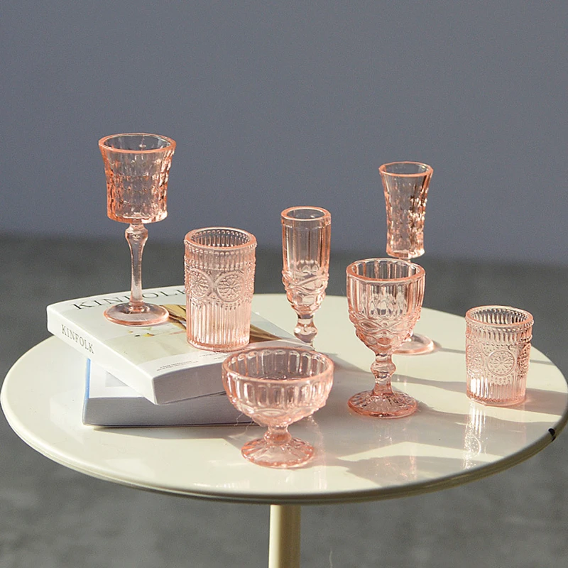 7Pcs 1:6 Dollhouse bicchiere da vino in miniatura bicchiere da Champagne modello di tazza d'acqua accessori per mobili da cucina per giocattoli per la decorazione della casa delle bambole