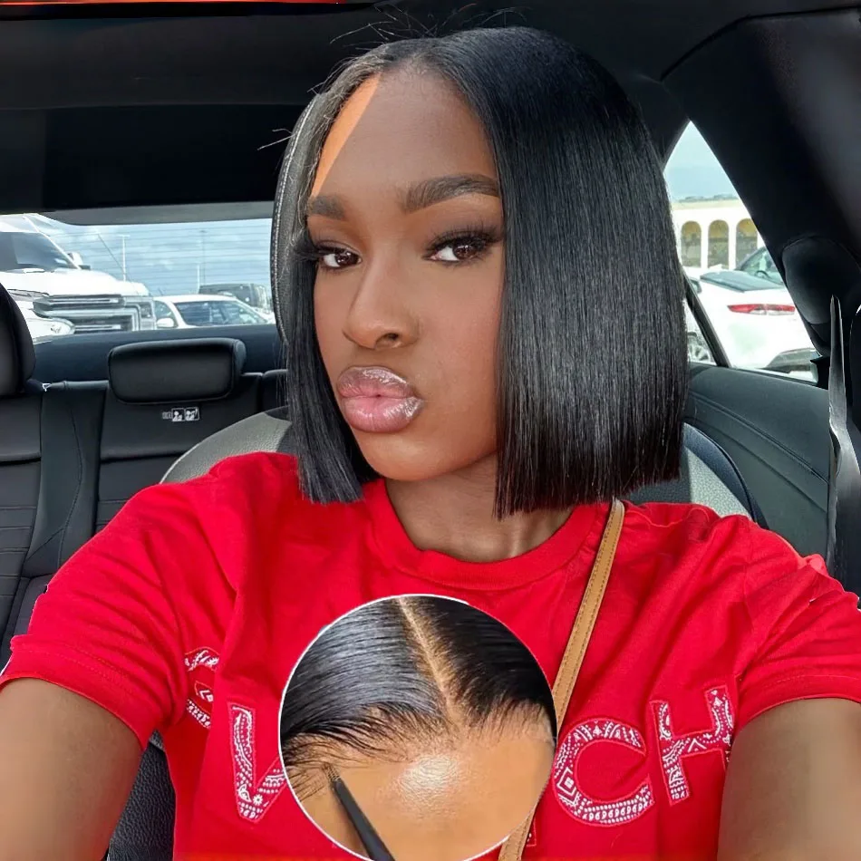 

Парик-каре из натуральных волос 5x5, 4x4 для чернокожих женщин, без клея, без кружевной основы, предварительно прорезанный, прямой, без переднего кружевного слоя