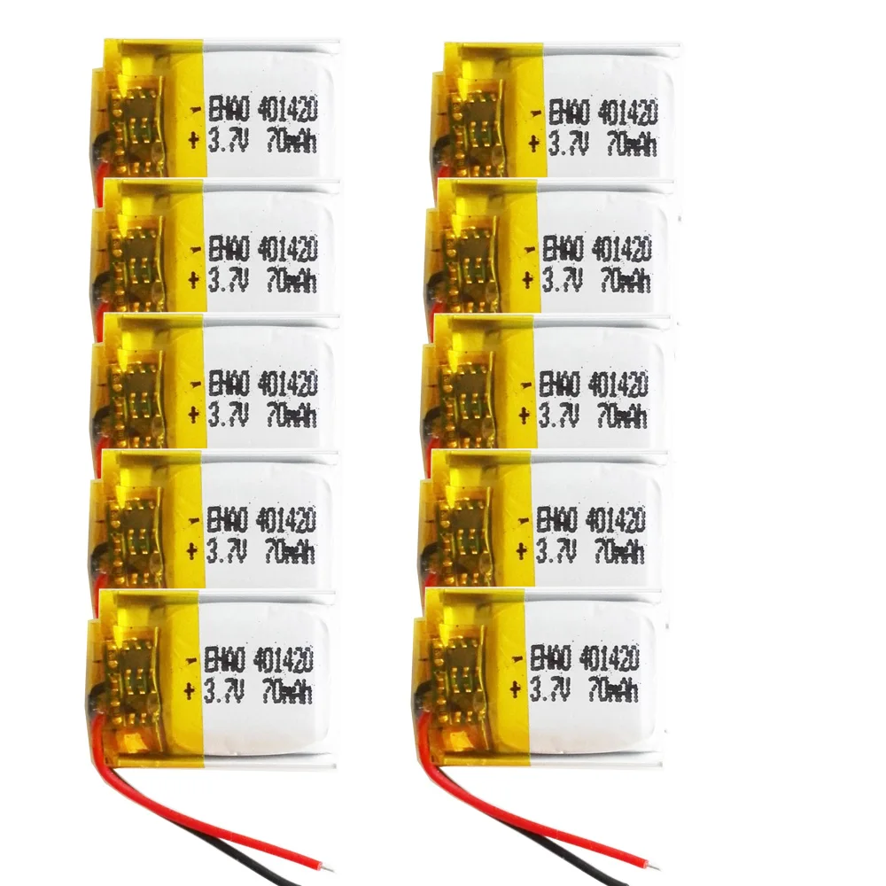 Sprzedaż hurtowa 10 szt. 3.7V 70mAh 401420 litowo-polimerowy Li po akumulator Li ion do MP3 Bluetooth Recorde zestaw słuchawkowy