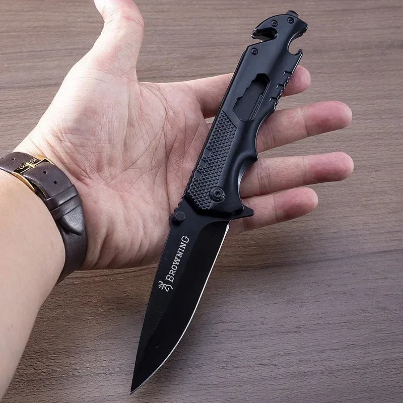 Outdoors Camping Folding Knife for Men Steel Self Defense Survival Military Tactical Pocket Knives for Hunting with Compas