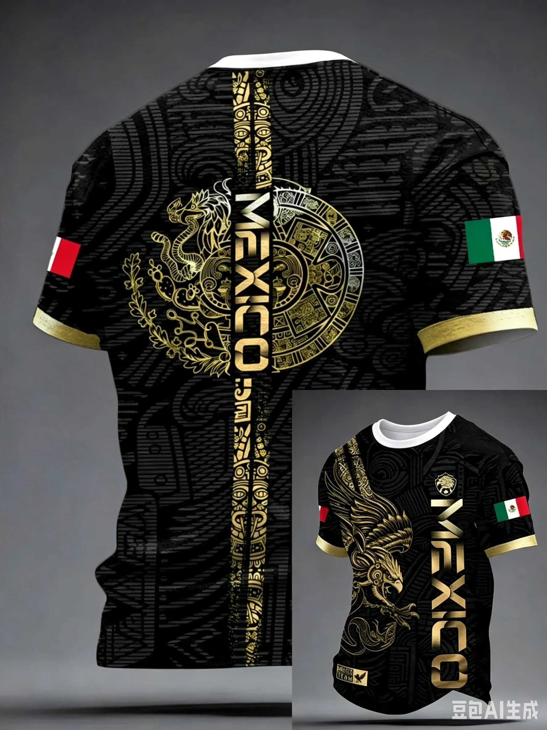 Men Mexico 3D Print Soccer Jersey Red Aztec Cactus Ethnic Pattern Short Sleeve Fan Sports Quick Dry Tee Family Kids Matching New