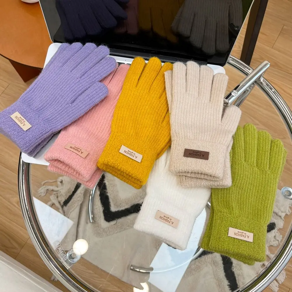 

Candy Color Knitting Gloves Touch Screen Five Finger Full Finger Mittens Full Finger Mittens Warm Cycling Driving Gloves Autumn