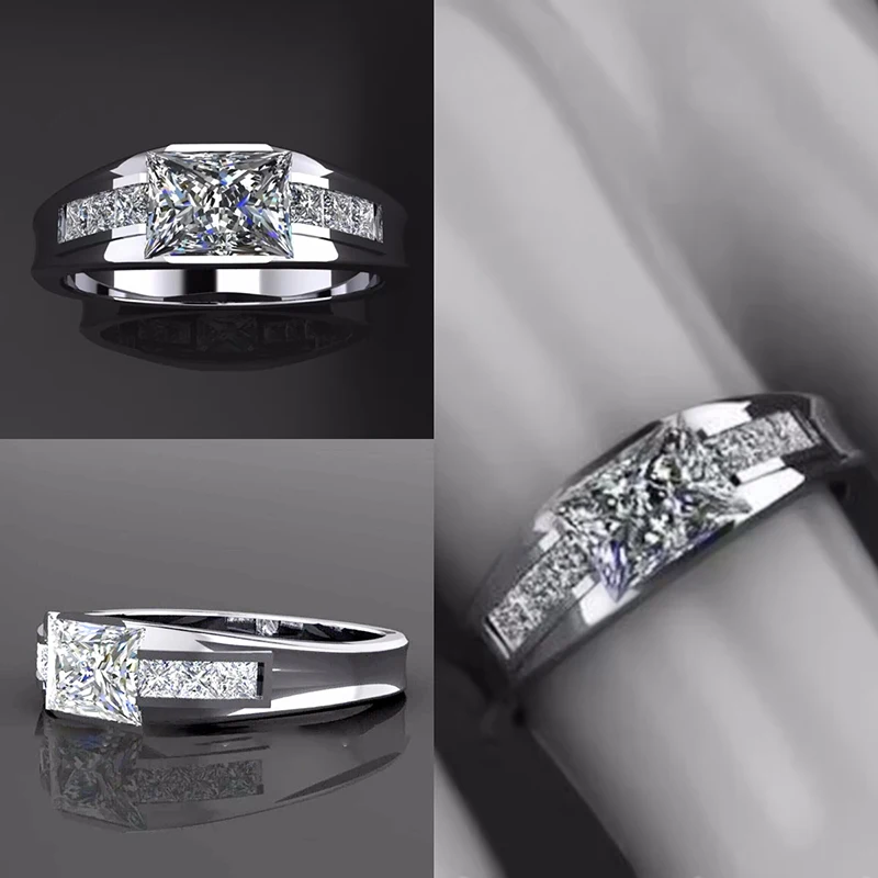 Huitan Gorgeous AA Geometric Cubic Zirconia Wedding Rings for Women Silver Color Engagement Band Accessories New Trendy Jewelry