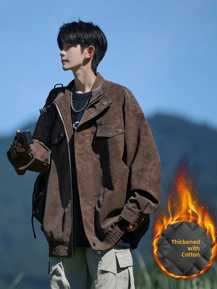 

American Sle Tie Dye Loose Fit Cotton Jaet Men's Spring Autumn Winter Faionable Casual Workwear Collared Coat