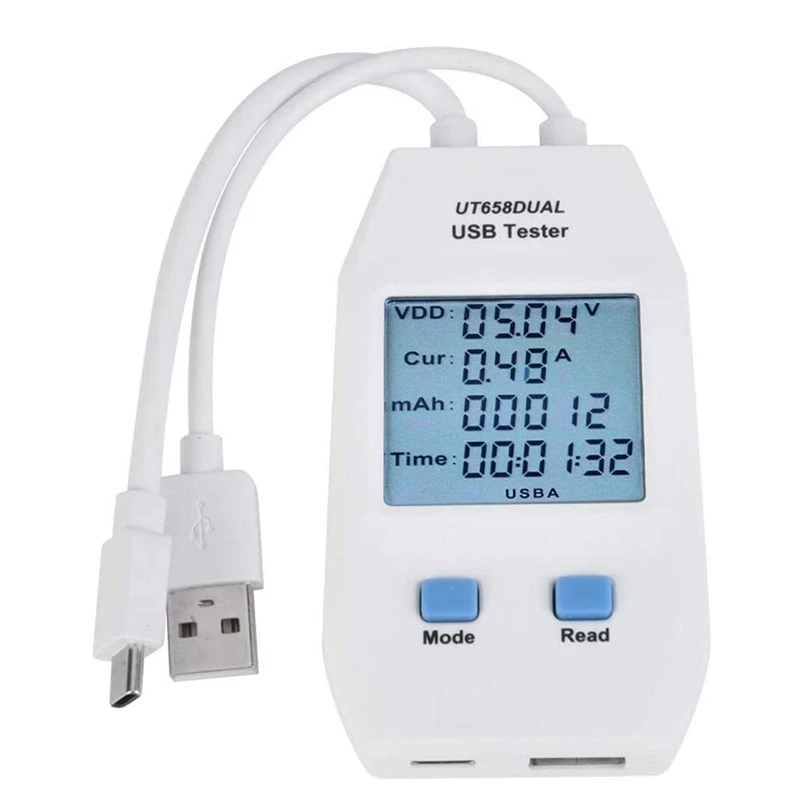 Imagem -03 - Uni-t-lcd Usb Tester Digital Power Detector Capacidade Voltímetro Amperímetro Medidor Ut658 Dual