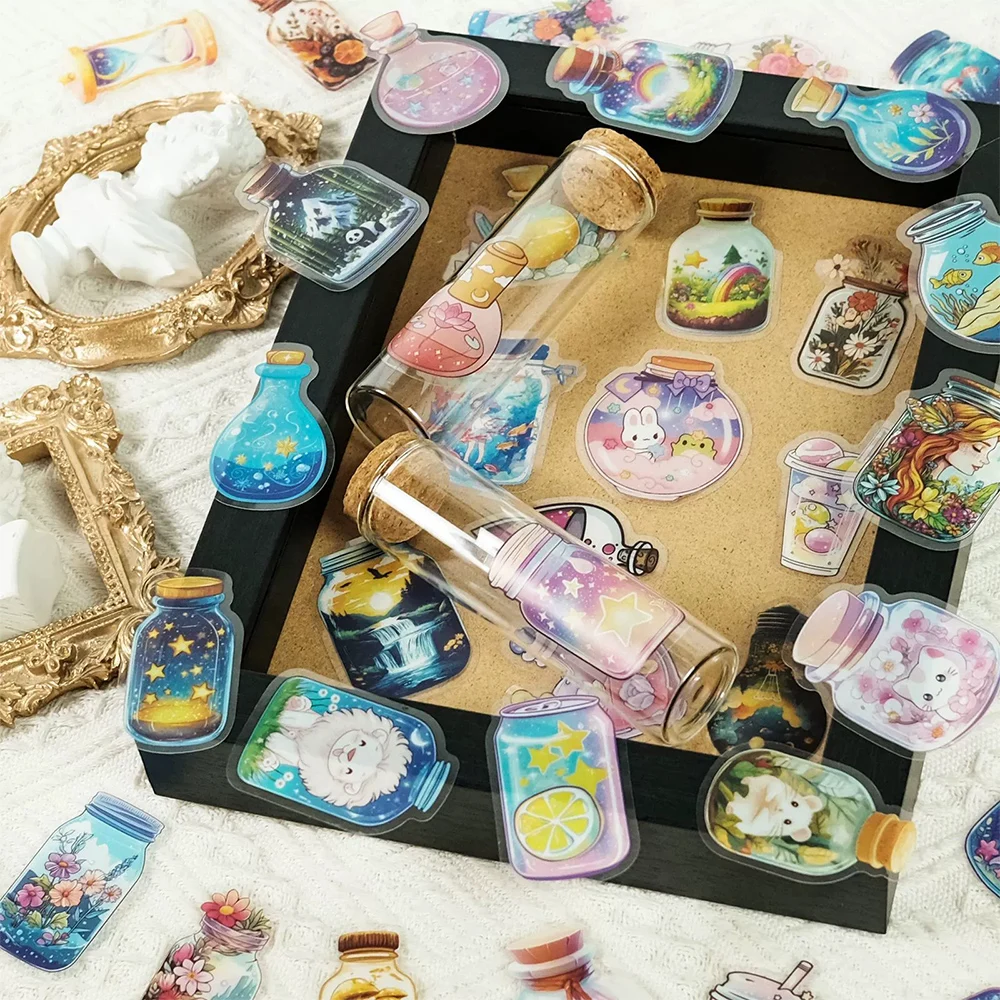 

10/30/50pcs Transparent Cartoon Cute Bottle World Stickers DIY Motorcycle Phone Suitcase Waterproof Aesthetic Sticker Kids Toys