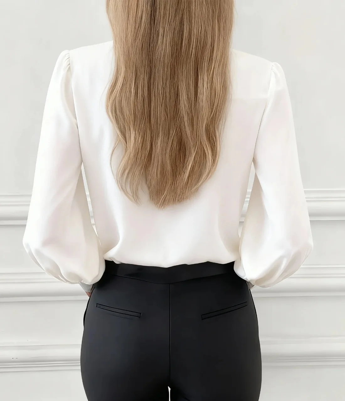 Camicia da donna in chiffon tinta unita con scollo a V pullover svasato a maniche lunghe camicia da ufficio elegante camicette larghe kaki da donna