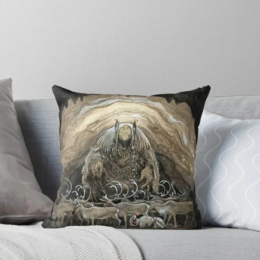 

Troll in a Cave with Deer - John Bauer Throw Pillow luxury sofa pillows christmas pillowcases Christmas Covers pillow