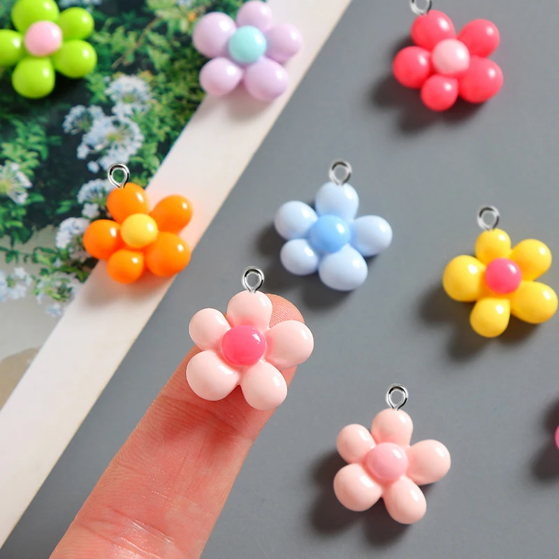 10pcs Cute Five Petaled Flowers Resin Pendant Little Flower Charms For Jewelry Making Accessories DIY Earrings Necklace Keychain
