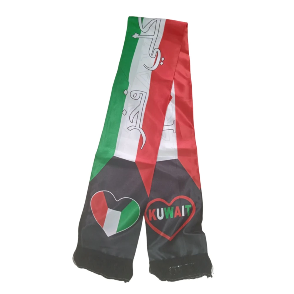 Flagnshow 100% Stain Double Side Printing National Day Kuwait kuwaitis Flag Scarf With tassel