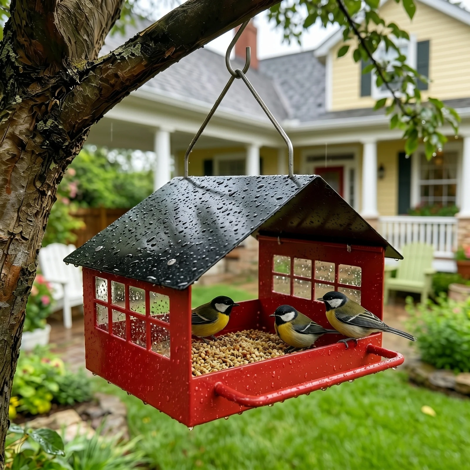 Hanging Bird Feeder Outdoor Bird Feeder with Perch Decorative Compact for Nature Lovers, Garden, Backyard
