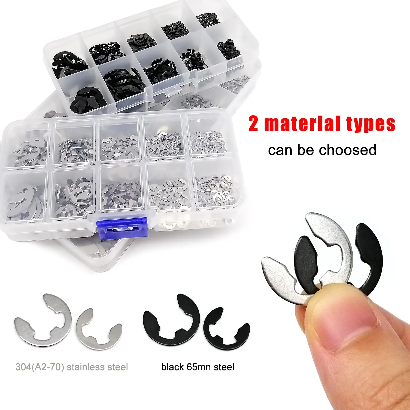 1 Set Mix M1.2 to M15 Kit E Type Circlip External Retaining Ring Snap Washer for Shaft Bearing Black 65mn 304 A2 Stainless Steel