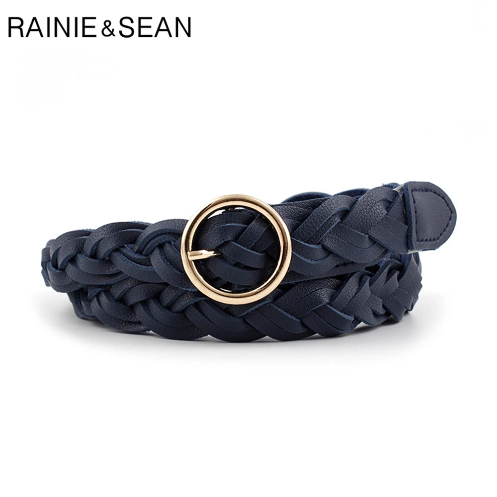 RAINIE SEAN-ceintures tissées pour femmes, en cuir Pu tressé, or argent, boucle ronde, robe, printemps décontracté