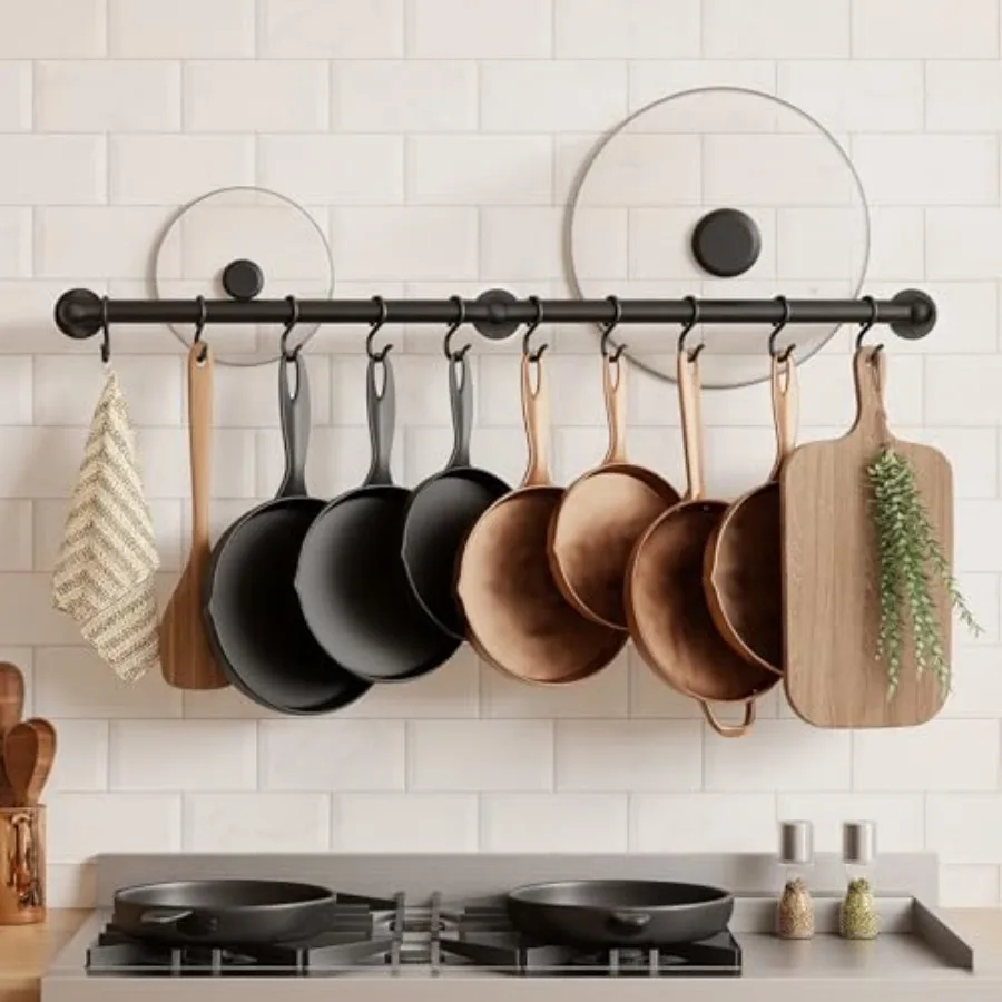 

130lb High-Capacity Pot Rack Wall Mounted with 3X Thick Tube, Pot and Pan Hanger with 0 Hooks for Cast Iron Utensil, Kitchen Po