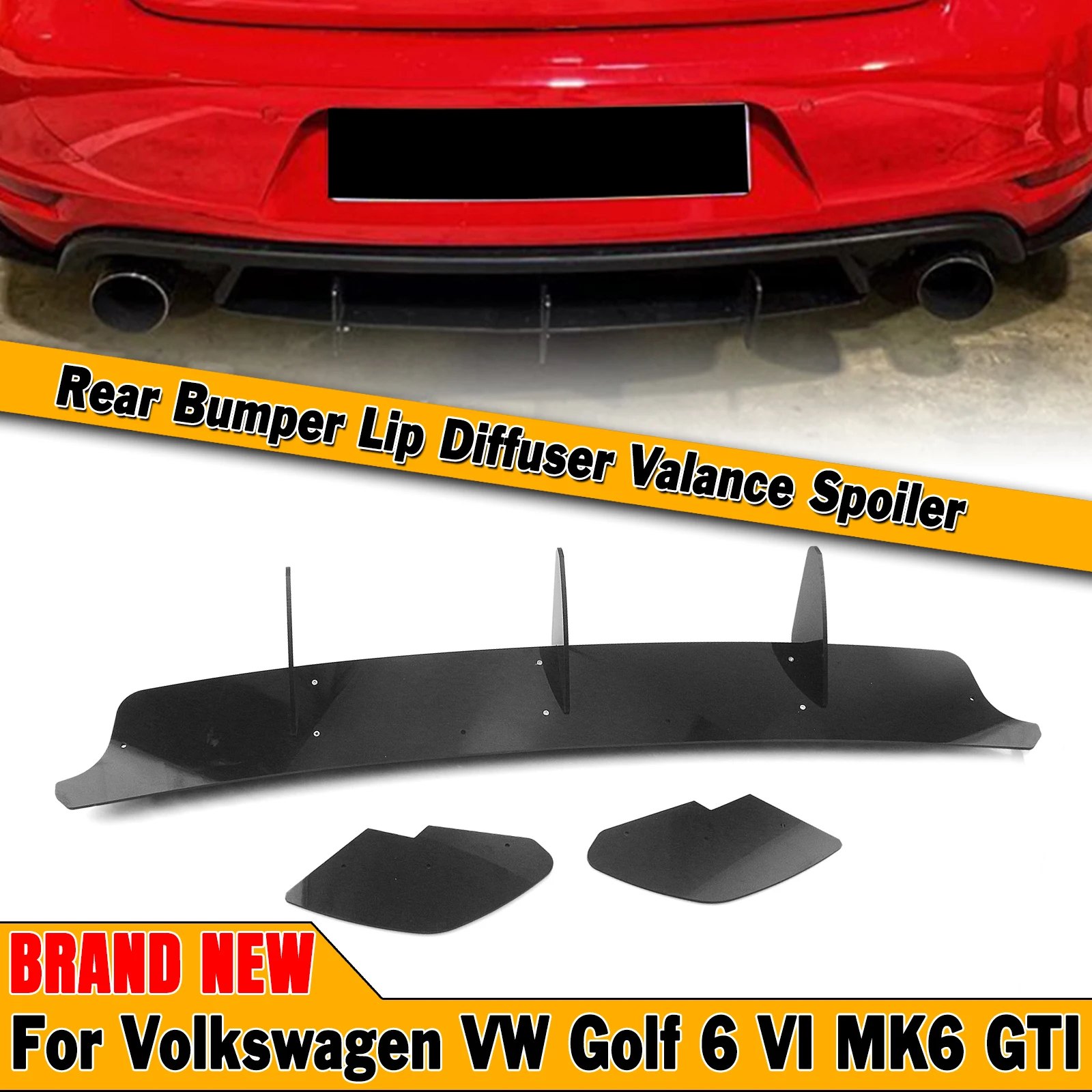 

Rear Diffuser Bumper Splitter Lip For Volkswagen VW Golf 6 VI MK6 GTI 2010-2014 Black Lower Canard Fin Guard Plate Spoiler Trim