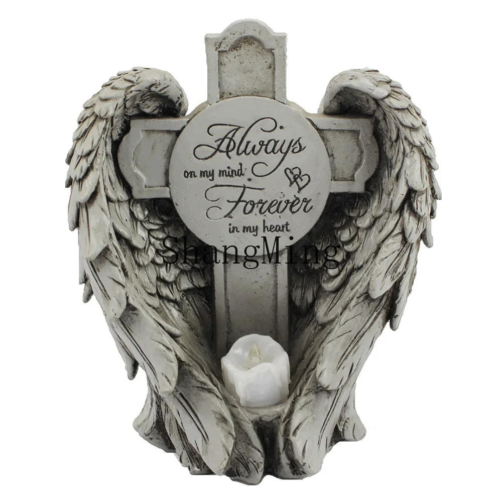 

PYH solar retro angel candlestick ornament angel wings cross commemorative plaque resin ornament