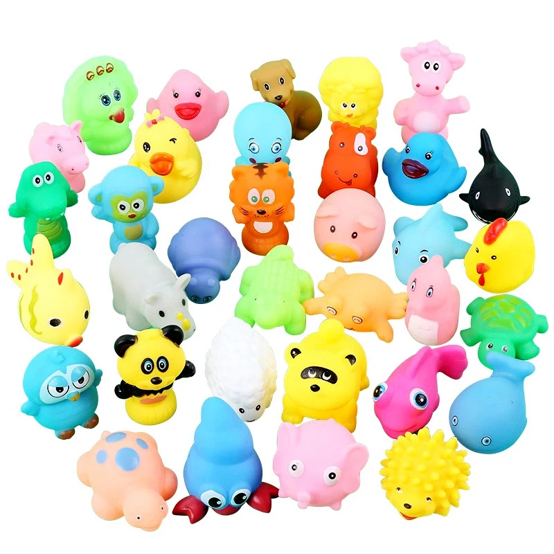 Animais fofos nadando patos de borracha macia, Float Squeeze Sound, brinquedos de água do bebê, brinquedos de banho squeaky para crianças, 10pcs por conjunto