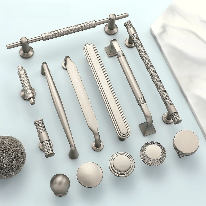 Brushed Nickel Wardrobe Door Handle Zinc Alloy Cabinet Dresser Nightstand Door Pulls Drawer Single-Hole Knob Furniture Hardware