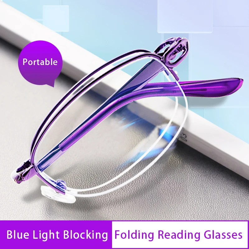 

Folding Reading Glasses Anti Blue Ray Anti-fatigue,Ultralight Eyeglasses Frame,Presbyopic glasses with Leather cases