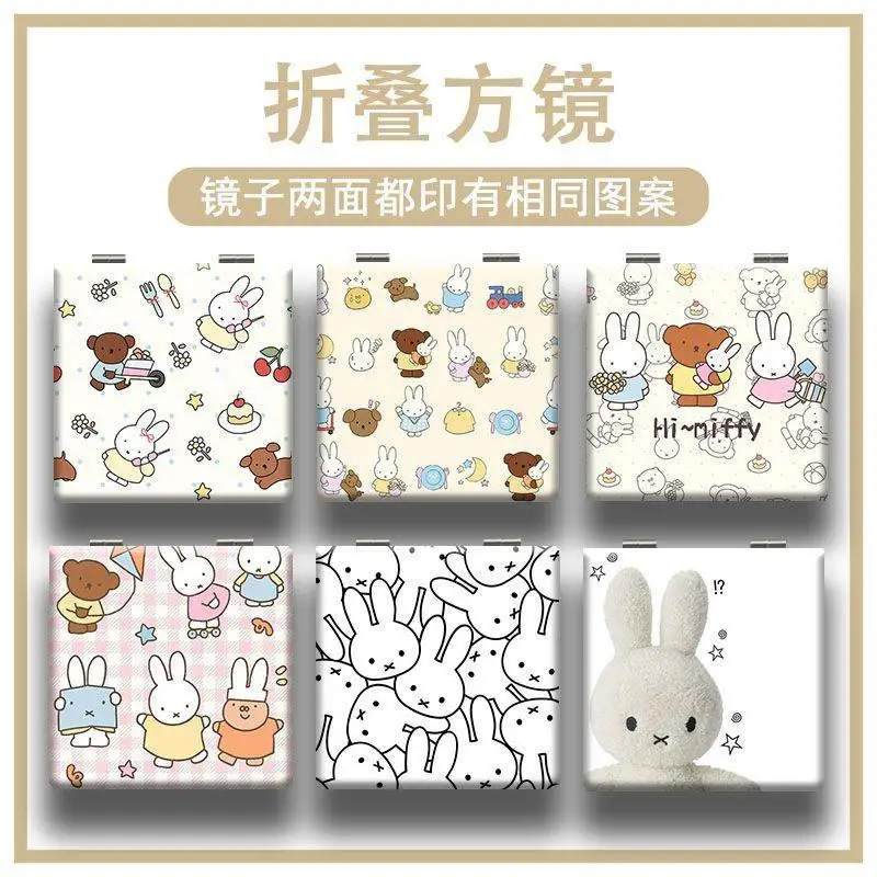 Kawaii Cartoon Miffy Rabbit Mirror Creative Peripheral Boris Folding Makeup Square Mirror for Friends' Birthday Gifts Decoration
