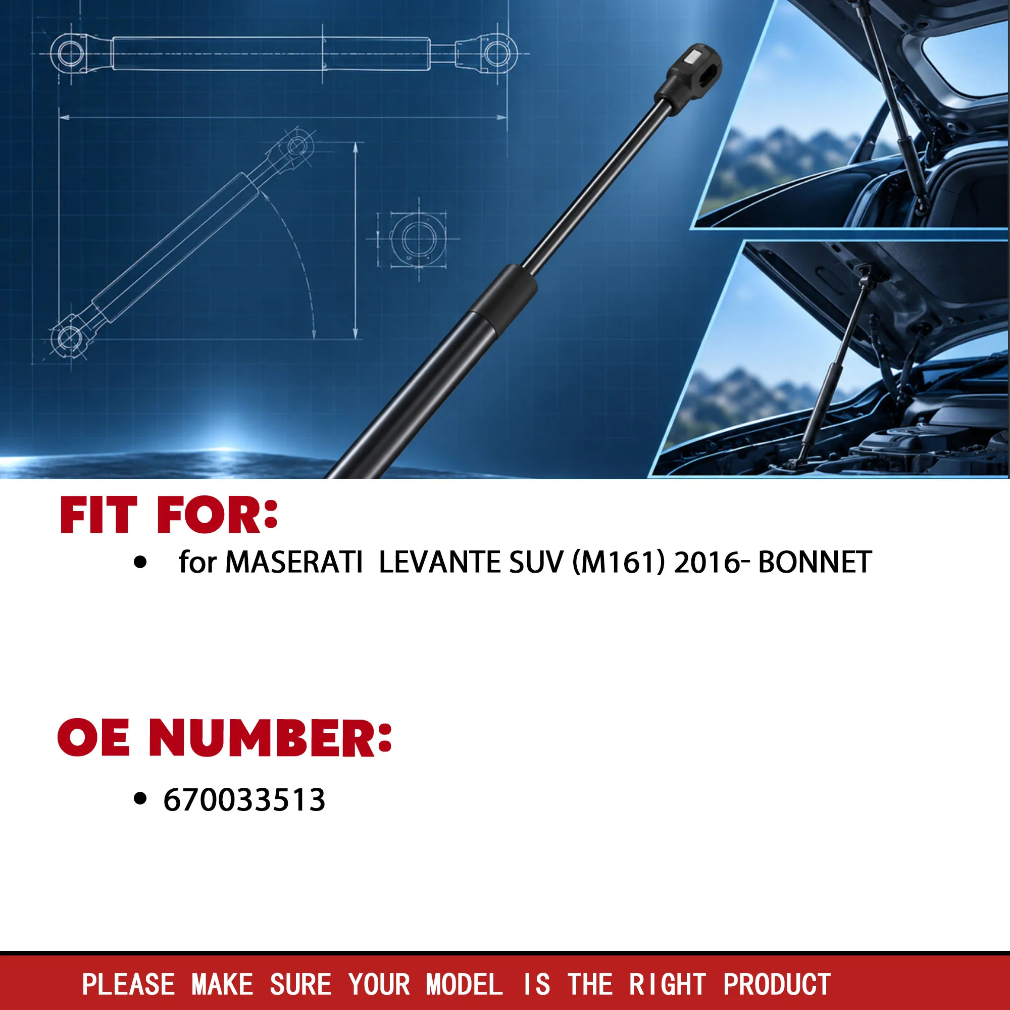 1/2Pcs Bonnet Gas Spring for Maserati Levante M161 2016- Hood Lift Support Shock Strut OE 670033513