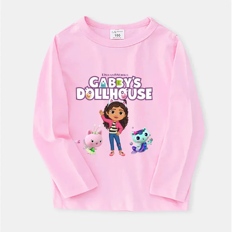 Gabby Dollhouses Children's Long Sleeve Sweatshirt Blouse Anime Cartoon Print for Girl Kids Thin Pullover Clothing Toddler Tops