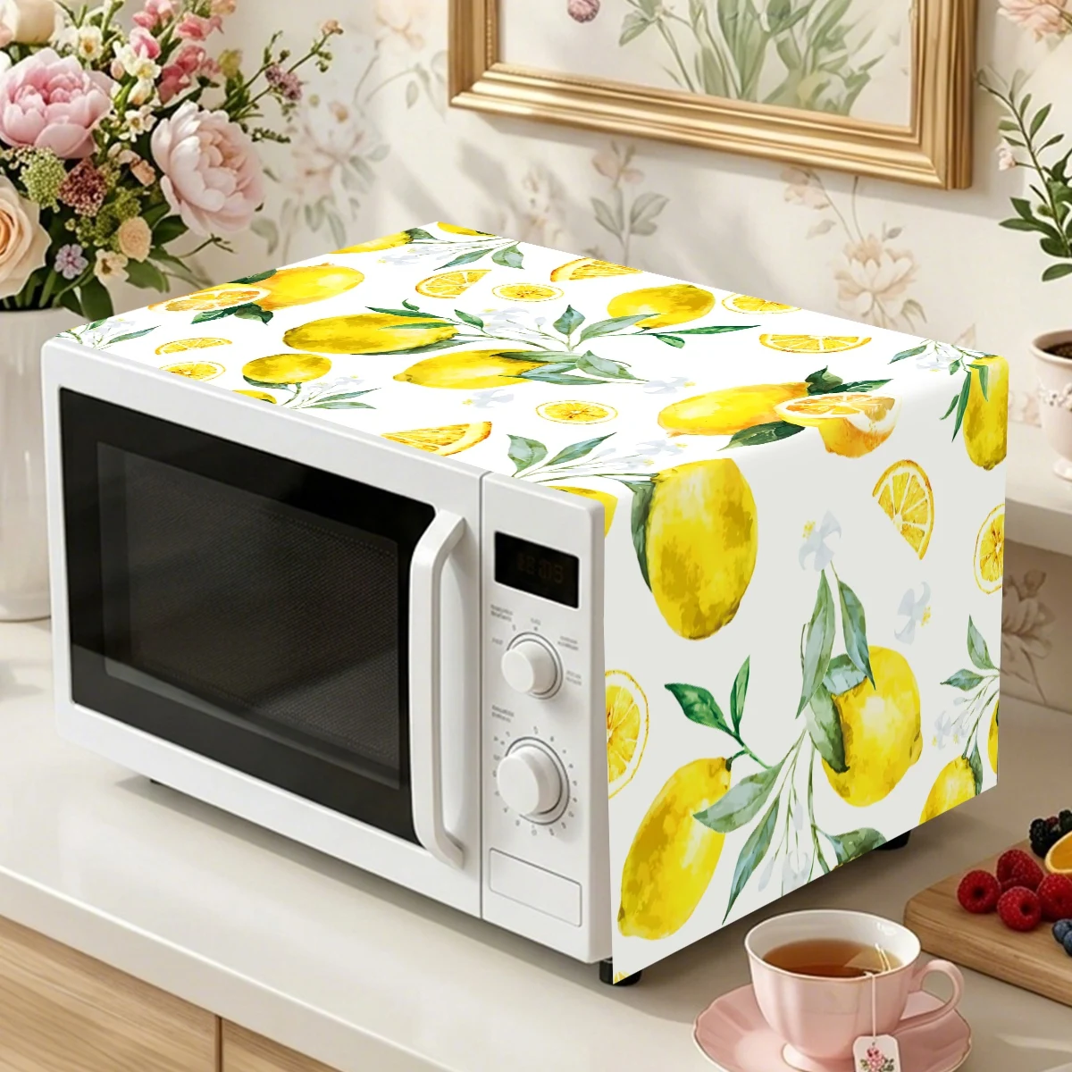 35*85cm Fruit Theme Microwave Dust Cover Lemon Fresh Style Polyester Kitchen Dust Cloth Household Appliance Cover Home Decor