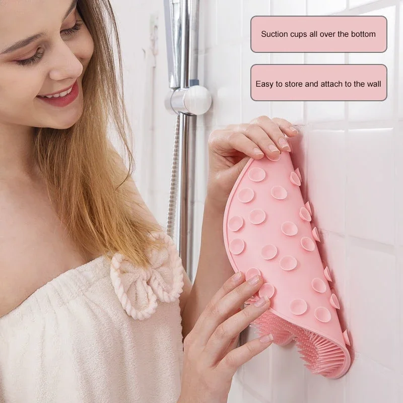 30*25cm Wall Mounted Back Scrubber Shower Massage Pad Silicone Body Washer with Suction Cup Foot Mat Exfoliating Dead Skin Adult