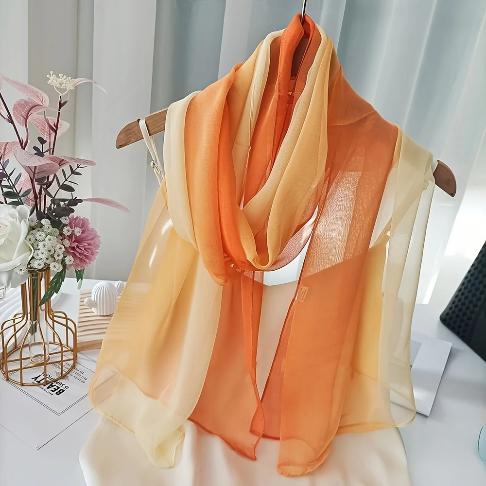Gradient Color Print Design Women Silk Scarf Shawl Elegant Headscarf Convinient Bandage Hijabs Chiffon Muslim Wrap Scarves view 4