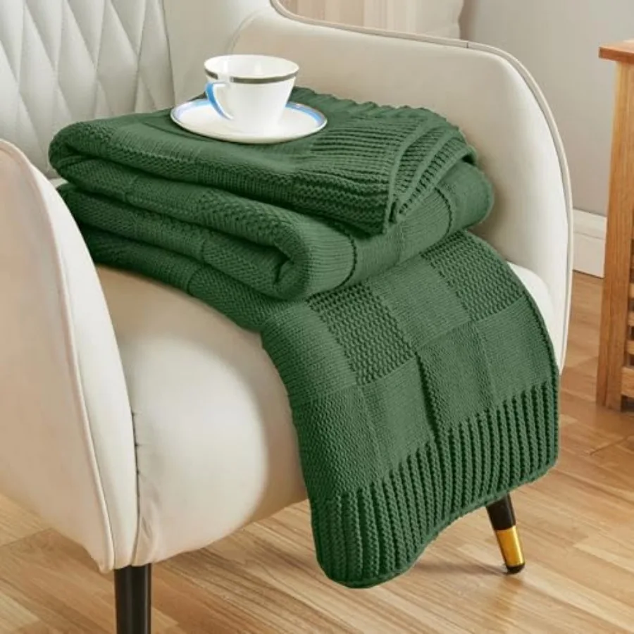 

Check Knit Throw Blanket, Checke Bedroom Blanket for Couch, Soft Cozy Warm Knitted Blanket for Bed Sofa Living Room, Decorative