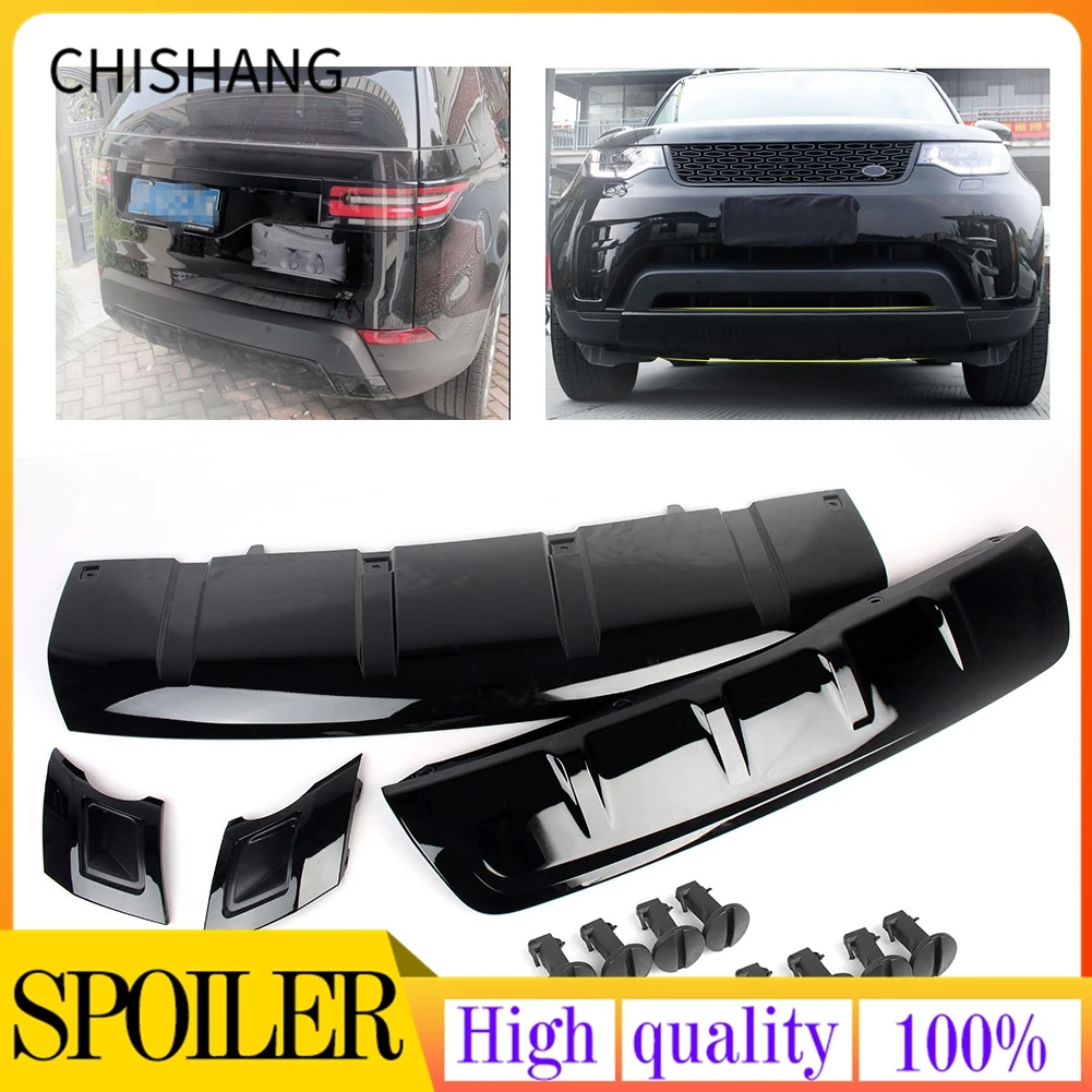 

4Pcs Car Front Rear Bumper Protector Guard Skid Plate ABS Cover Trim For Land Rover Discovery 5 L462 2017 2018 2019 Glossy Black