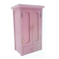 Dollhouse Bedroom Pink Mini Wooden Wardrobe Model Dollhouse Miniature Furniture Decor DIY Scene Accessories Toy