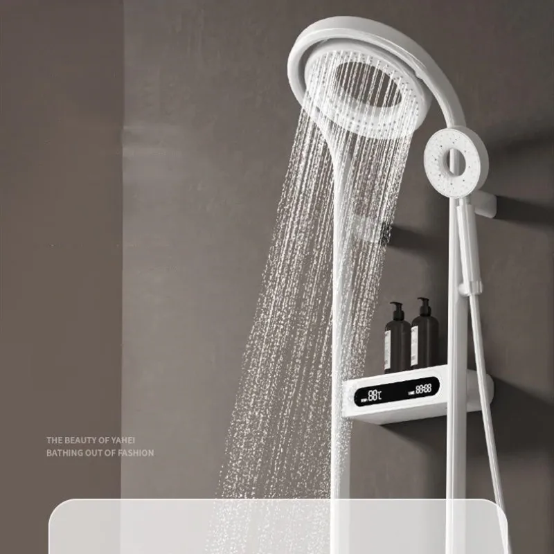 Shower Faucet Set Wall Mounted White Brass and ABS Thermostatic Digital Display Bathroom Rainfall Shower Faucet Set