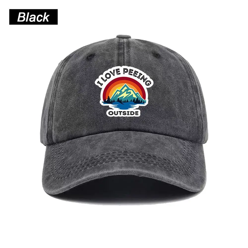 Vintage Washed Baseball Cap I Love Peeing Outside Mountain Print Graphic Unisex Streetwear Casual Trucker Style Cotton Sun Hat