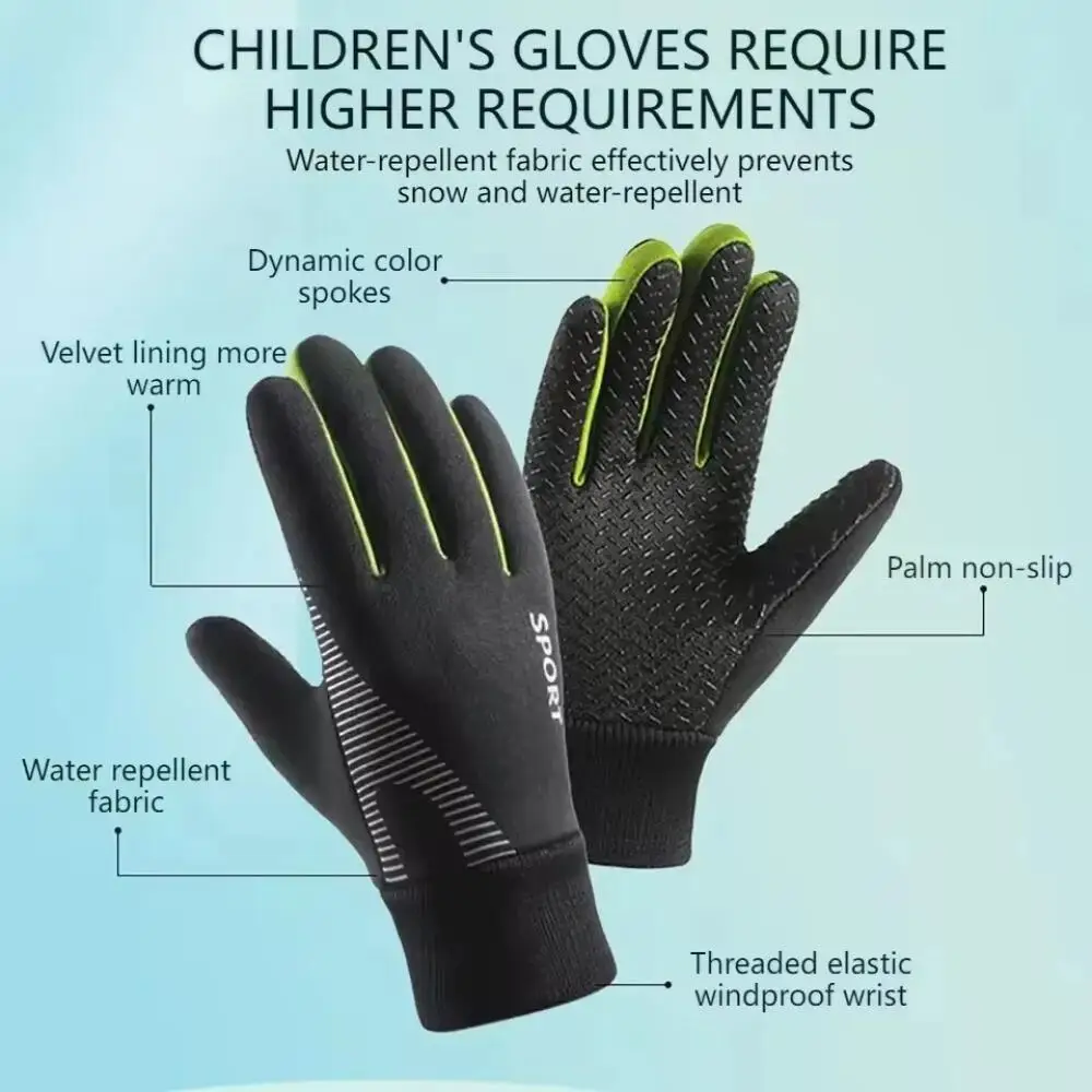 1 Pair Kids Winter Warm Sports Gloves - Cold Weather Water-Resistant Children Mittens Age 5-13 Years Boys Girls