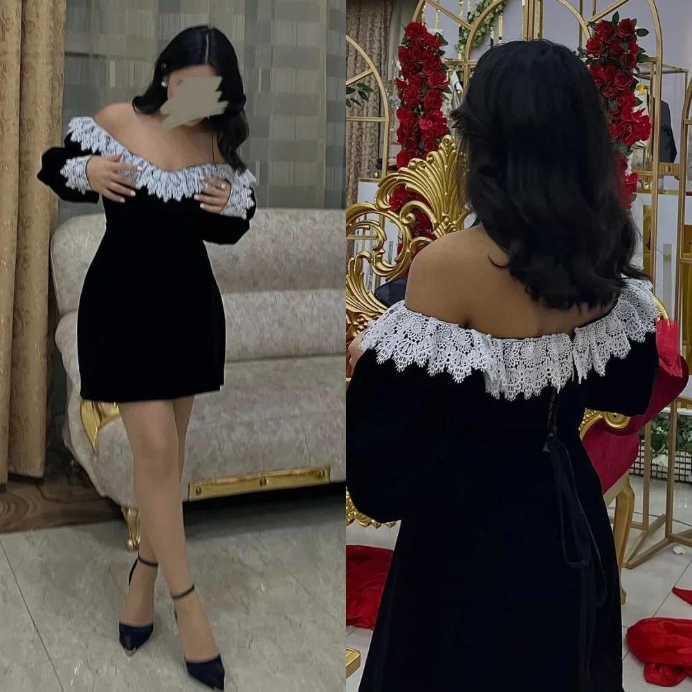 

Customized Jersey Applique Ruched Beach A-line Off-the-shoulder Bespoke Occasion Gown Mini Dresses
