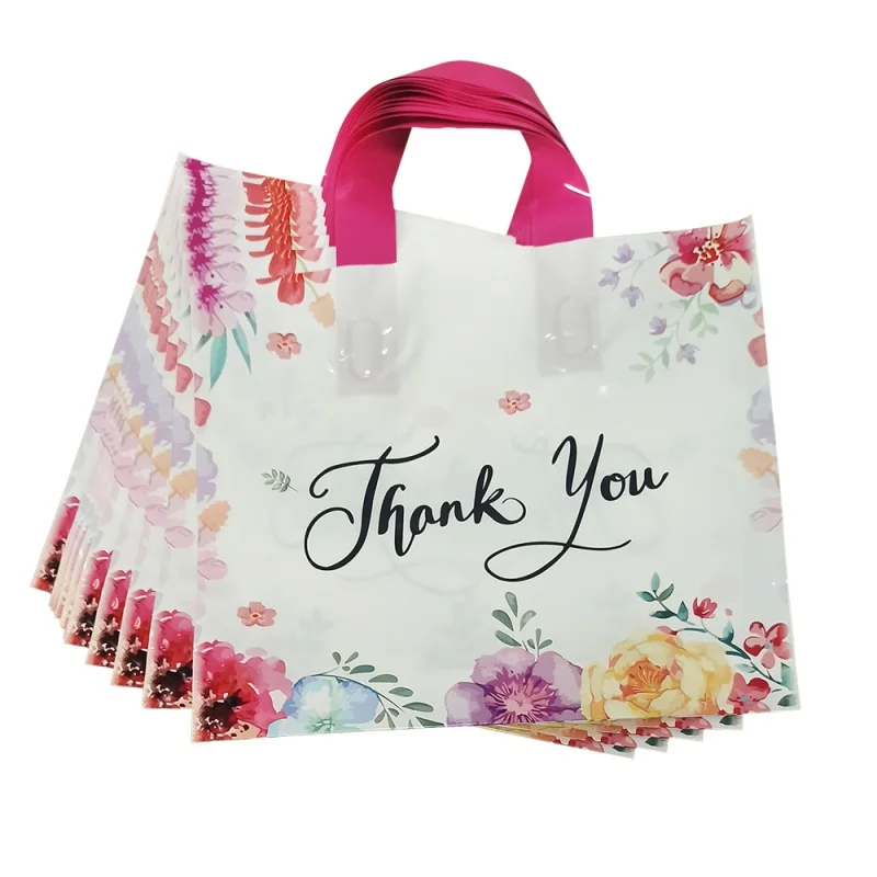 Customized product、Thank You Bags Plastic Shopping Bags with Soft Loop Handle for Retail Stores, Boutiques, Small