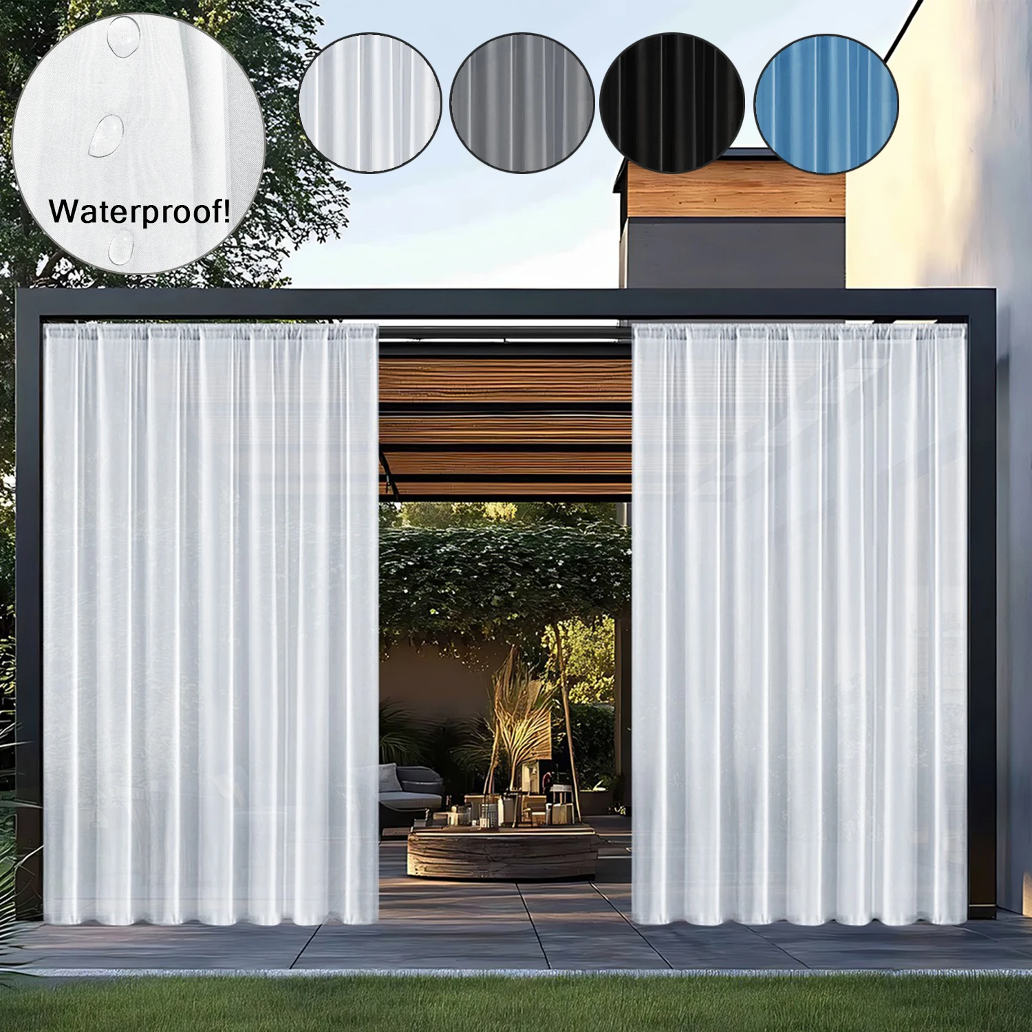 

1PC,Privacy Polyster Waterproof Curtain,Outdoor Grommet Top Curtain for Patio,Patio Porch Pergola Terrace/cortinas De Ventanas