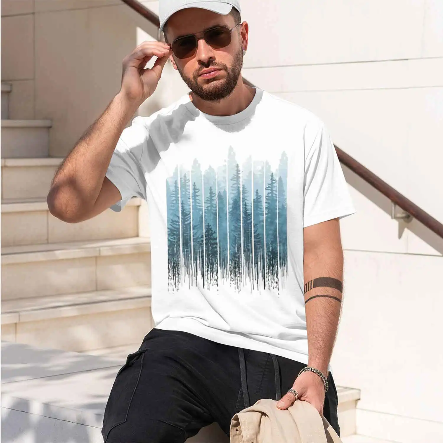 TEEHUB New Arrival 2019 Fashion Grunge ipping Turquoise Misty Forest Print Men T-Shirt Short Sve O-Neck Hipster Tee 2026 New Mod