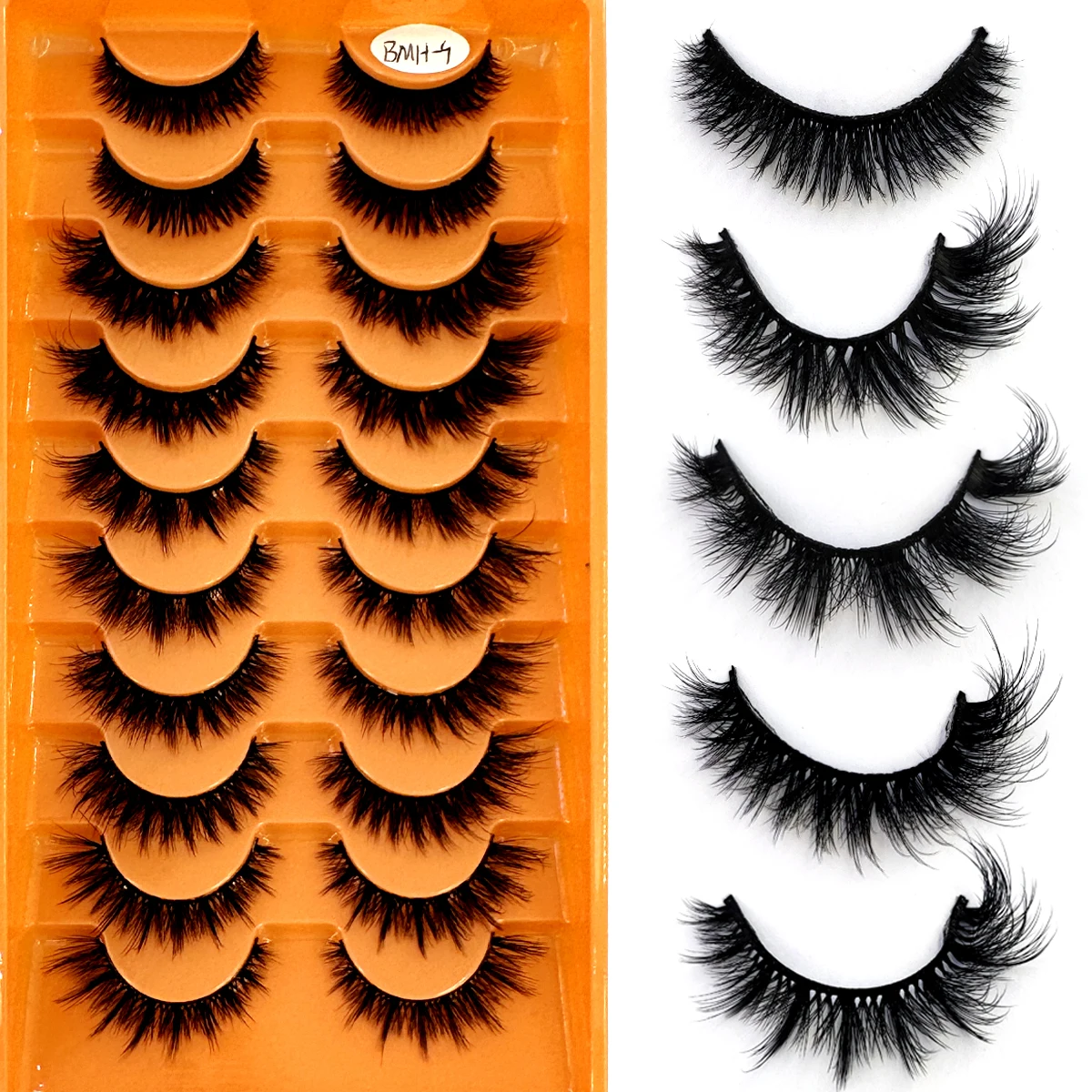AMSDCN 10 pairs of mixed 6D artificial mink eyelashes fluffy thick dramatic natural messy cat eye eyelashes slender soft curly e
