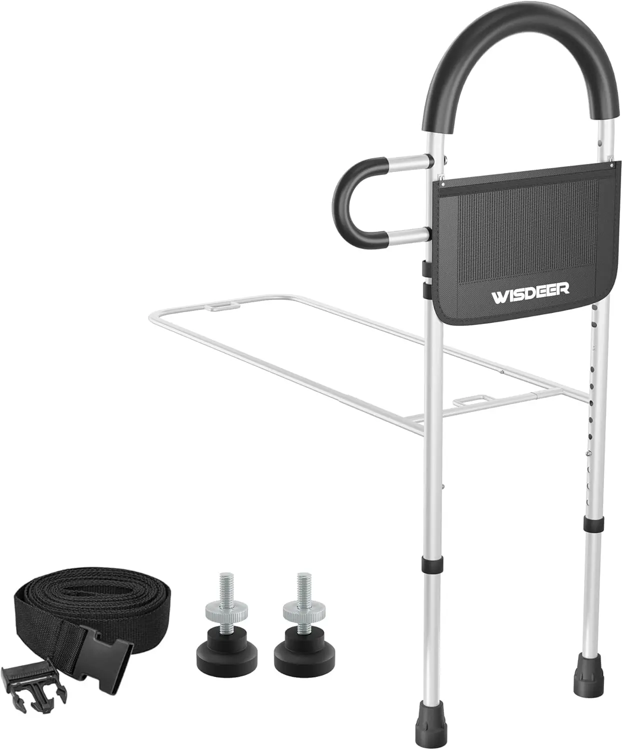 

Регулируемые поручни для кровати для безопасности пожилых людей: двойные поручни с сумкой для хранения, подходят для кроватей от размера Twin до King, белые.