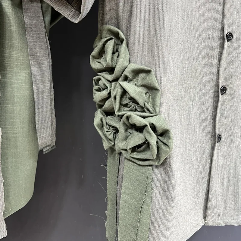 HKSH ฤดูร้อนใหม่ Unisex Tide Y2K Original Design Elegant แฟชั่น Patchwork ดอกไม้ Chic หลวมสบายๆแขนสั้นเสื้อ Ins HK5659