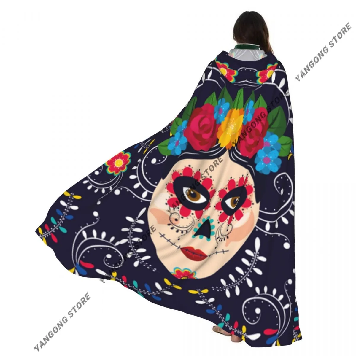 

Cosplay Medieval Costumes Mexican Woman Skull Hooded Cloak Capes Long Robes Jackets Coat Carnival