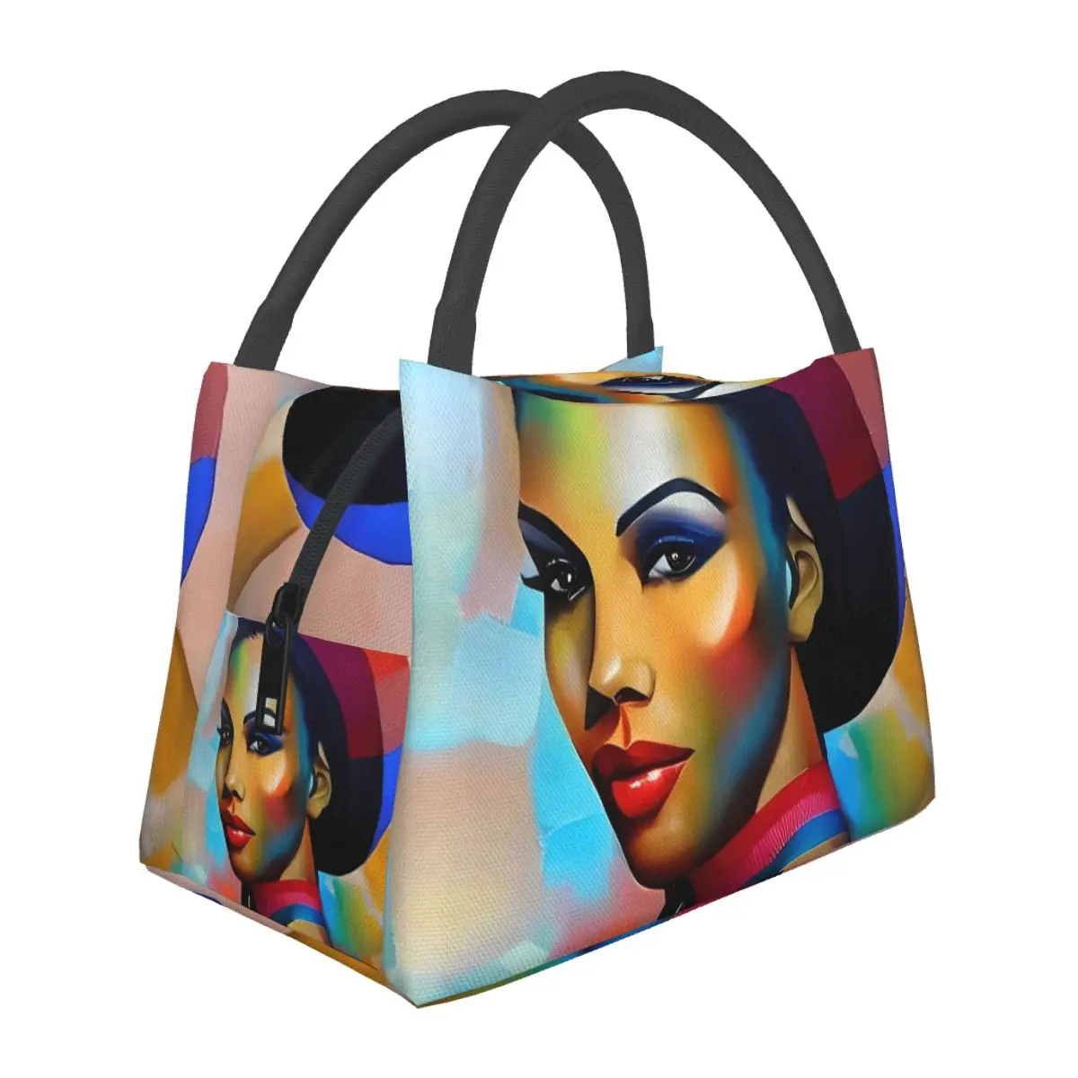 Lady Face Board Print Lunch Bag Abstract Art Kawaii Lunch Box For Adult School Portable Cooler Bag Print Tote Food Bags